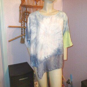 Belle France Silk Linen Tunic Top Size M Asymmetrical Metallic Lagenlook Artsy